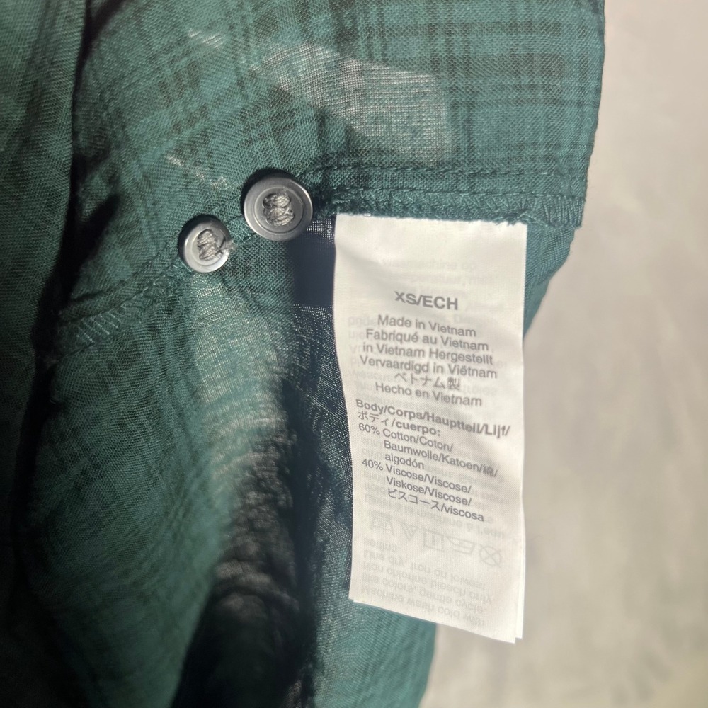 Madewell Womens XS Green Blouse Plaid Band Collar Button Front Long Sleeve - Picture 3 of 6